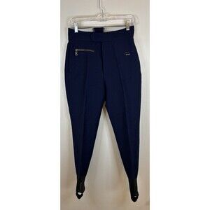 BOGNER Vintage Women Ski Pants Stirrups Navy Blue 12 Made USA Stretch Wool Blend